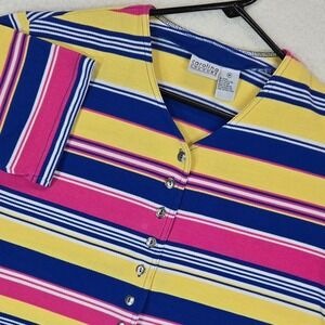 Vintage 90s Carolina Colours Striped Top M Multi Color Kidcore Pique Knit